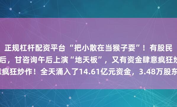 正规杠杆配资平台 “把小散在当猴子耍”！有股民怒了，在连续三日跌停后，甘咨询午后上演“地天板”，又有资金肆意疯狂炒作！全天涌入了14.61亿元资金，3.48万股东坐上了“过山车”